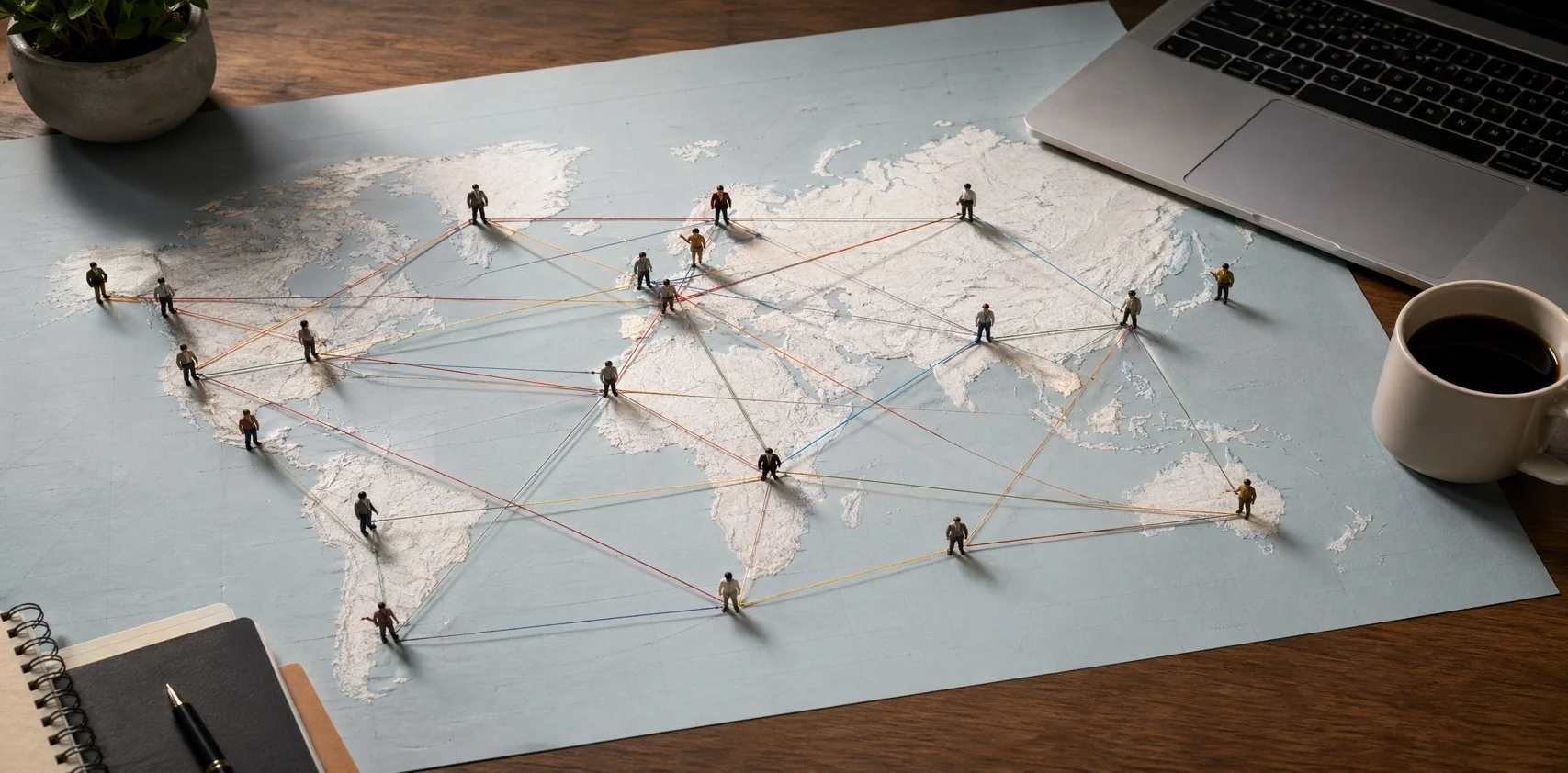 A world map with figurines showing global talent distribution