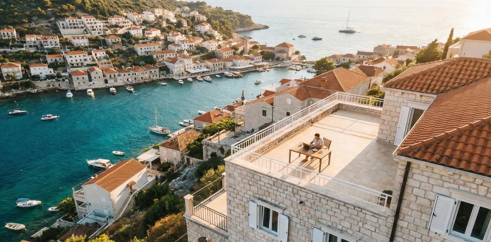 A world map with ten countries highlighted and connected by dotted lines, with passport stamps and visa icons scattered around, warm golden lighting suggesting opportunity