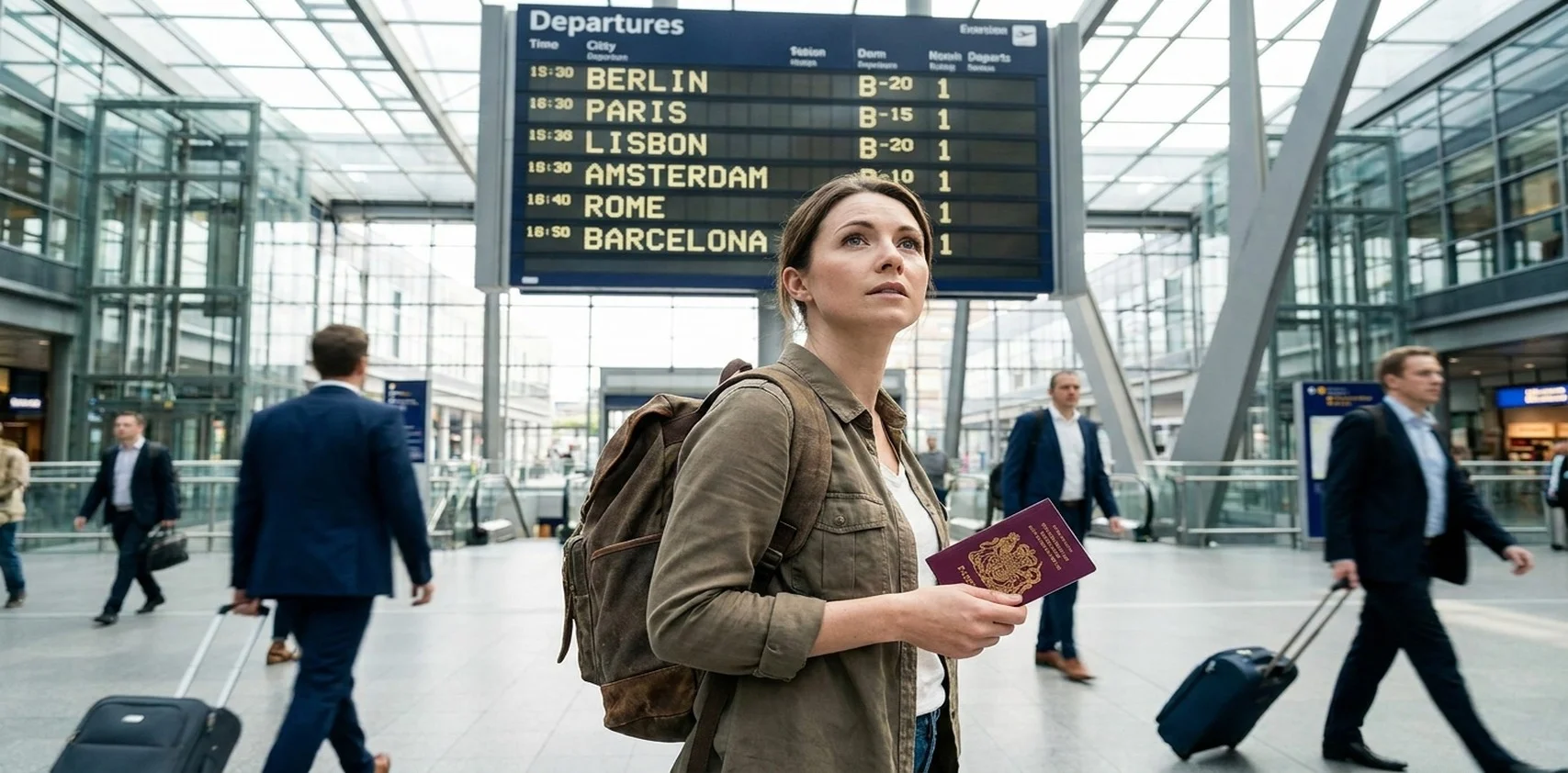 英國遊牧者在歐洲火車站看出發看板